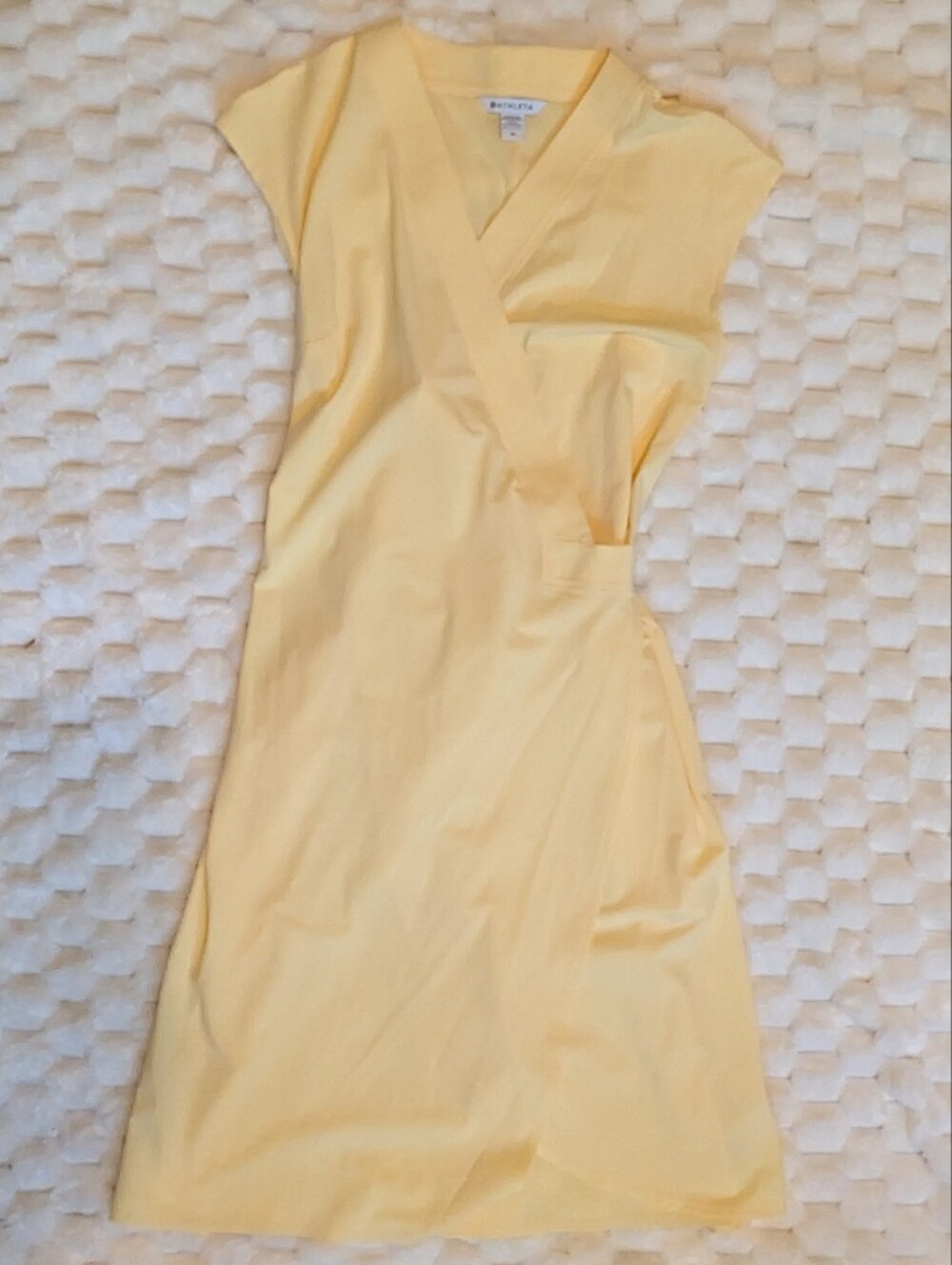 Athleta Newport Wrap Dress Pastel Yellow Striped Performance Athleisure Size Med